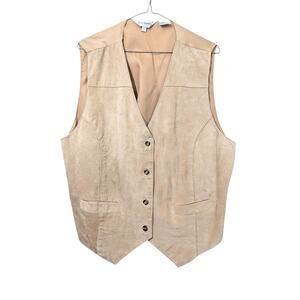 Vtg Light Tan Leather Vest Two Twenty w/ Buttons Pockets Men's XL